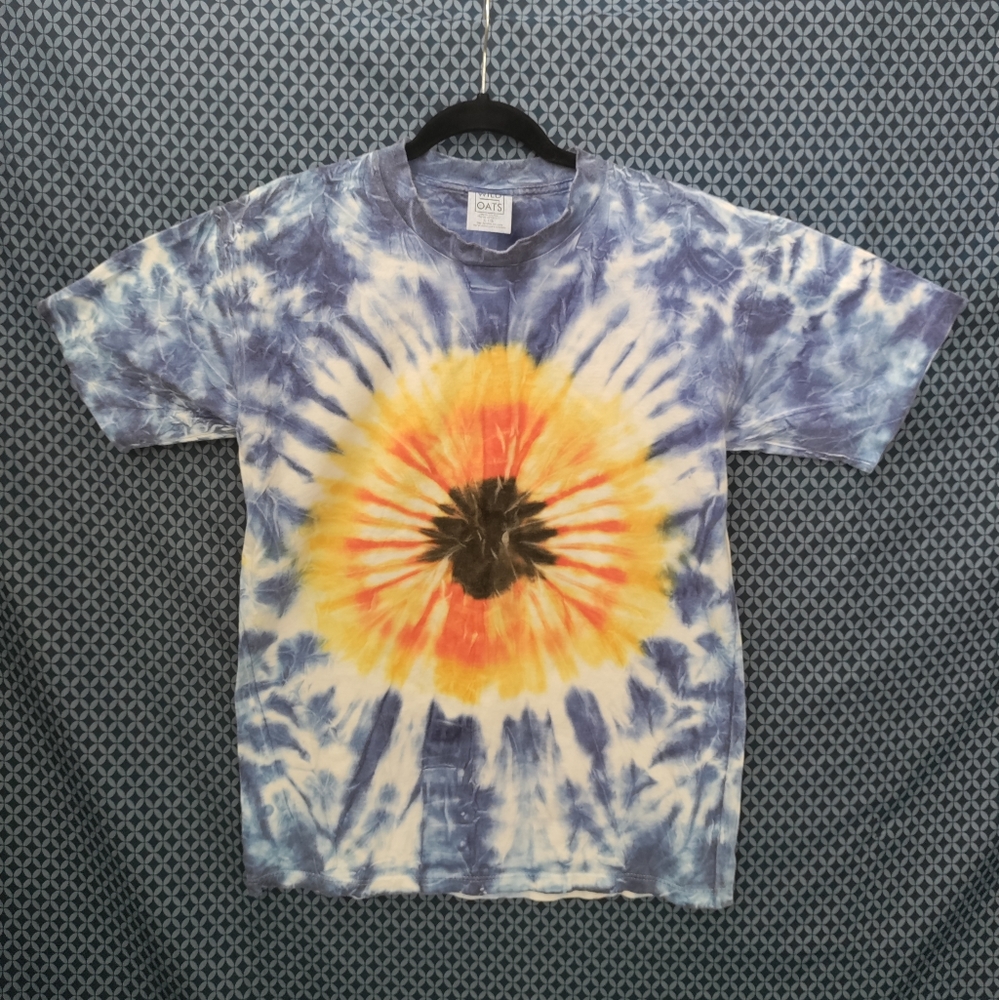 Wild Oats Clothing - Handmade blue and yellow sunflower tie-dye t-shirt. Size- L